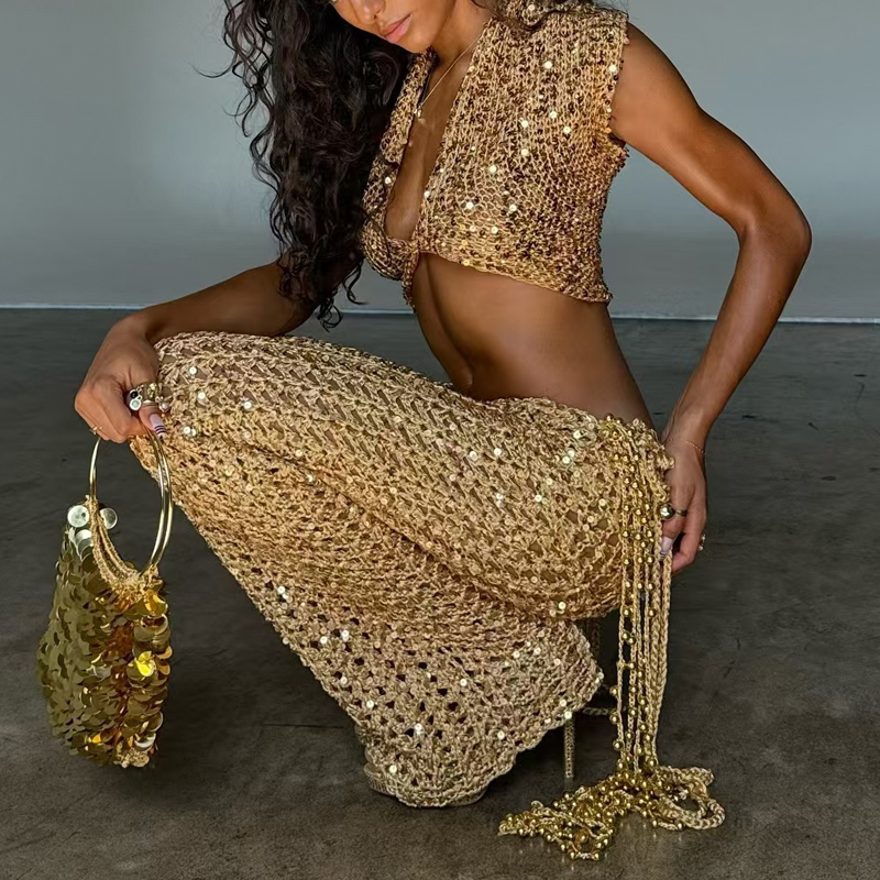 V Vintage Fashion - Women Fashion Sequined Party Set Casual