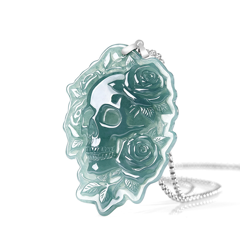 Natural Burmese Jadeite Skull  - Vintage Fashion Necklace recension och pris
